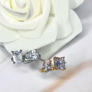 Cubic Zirconia Adjustable Ring. 18K Gold Plated Stainless Steel Ring.